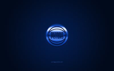 Detroit Pistons, American basketball club, NBA, blue logo, blue carbon fiber background, basketball, Detroit, Michigan, USA, National Basketball Association, Detroit Pistons logo