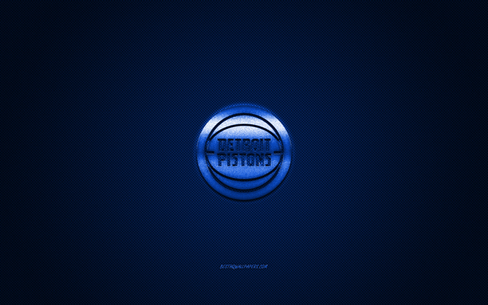 Detroit Pistons, American basketball club, NBA, blue logo, blue carbon fiber background, basketball, Detroit, Michigan, USA, National Basketball Association, Detroit Pistons logo
