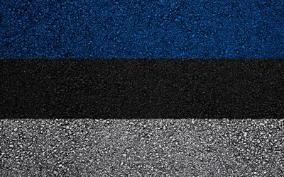 Flag of Estonia, asphalt texture, flag on asphalt, Estonia flag, Europe, Estonia, flags of european countries