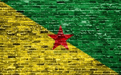 4k, Franska Guyana flagga, tegel konsistens, Sydamerika, nationella symboler, Flaggan i franska Guyana, brickwall, Franska Guyana 3D-flagga, Sydamerikanska l&#228;nder, Franska Guyana