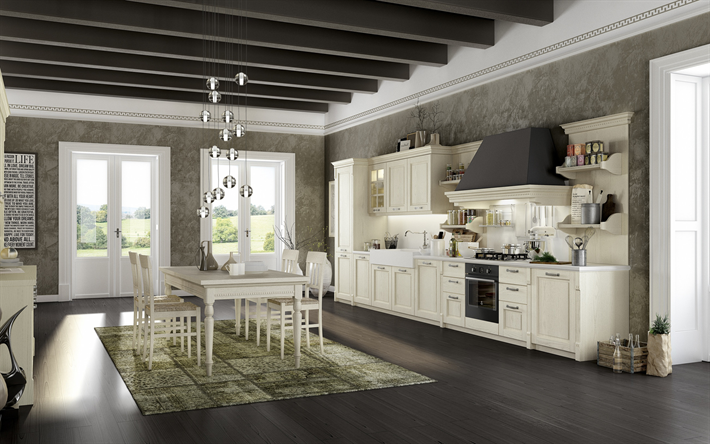 interior elegante, cozinha, estilo cl&#225;ssico, um design interior moderno, cozinha em uma casa de campo, sala de jantar