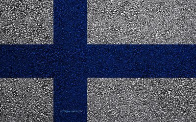 Flag of Finland, asphalt texture, flag on asphalt, Finland flag, Europe, Finland, flags of european countries