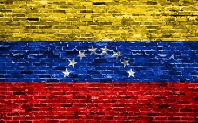 4k, Venezuelan flag, bricks texture, South America, national symbols, Flag of Venezuela, brickwall, Venezuela 3D flag, South American countries, Venezuela