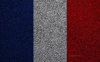 Bandiera della Francia, asfalto, trama, bandiera su asfalto, Francia, bandiera, Europa, bandiere dei paesi europei, la bandiera francese