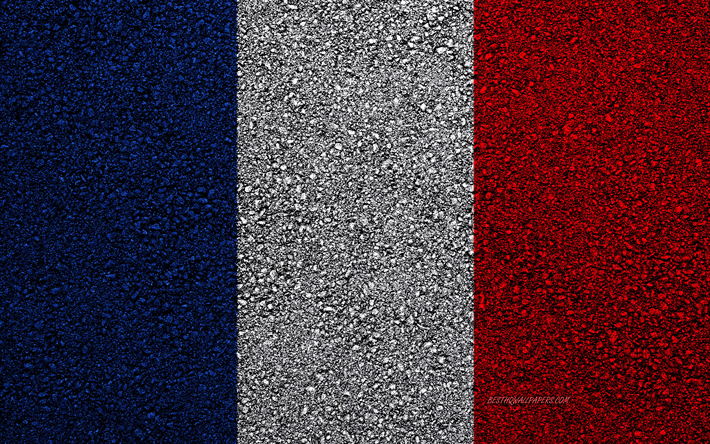 Flag of France, asphalt texture, flag on asphalt, France flag, Europe, France, flags of european countries, French flag