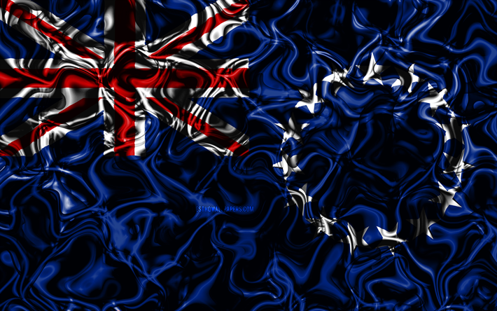 4k, Flag of Cook Islands, abstract smoke, Oceania, national symbols, Cook Islands flag, 3D art, Cook Islands 3D flag, creative, Oceanian countries, Cook Islands