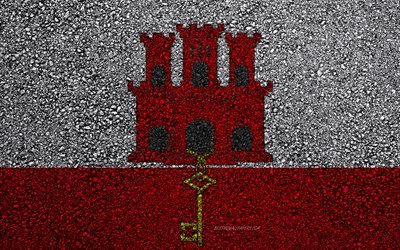 Drapeau de Gibraltar, la texture de l&#39;asphalte, du pavillon sur l&#39;asphalte, Gibraltar, drapeau, Europe, les drapeaux des pays europ&#233;ens