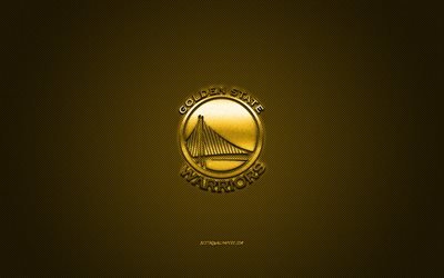 Golden State Warriors, American club di pallacanestro, NBA, giallo logo, giallo contesto in fibra di carbonio, basket, Auskland, California, USA, la National Basketball Association, il Golden State Warriors logo