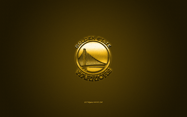 Golden State Warriors, American club de basket-ball, NBA, jaune logo jaune en fibre de carbone de fond, basket-ball, Auskland, Californie, etats-unis, la National Basketball Association, logo