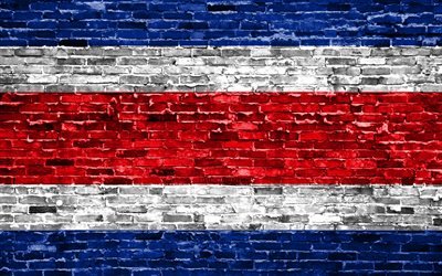 Kosta Rika 4k, Kosta Rika bayrağı, tuğla doku, Kuzey Amerika, ulusal semboller, Bayrak, brickwall, Kosta Rika 3D bayrak, Kuzey Amerika &#252;lkeleri, Kosta Rika