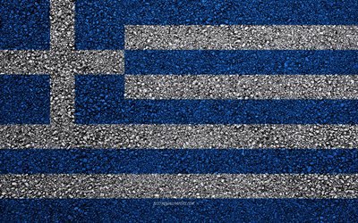 flagge von griechenland, asphalt textur, die flagge auf asphalt, griechenland fahne, europa, griechenland, flaggen der europ&#228;ischen l&#228;nder, griechische flagge