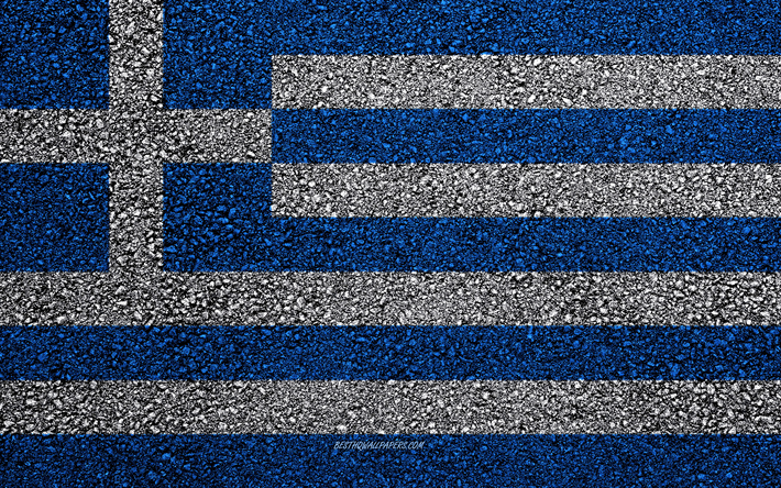 flagge von griechenland, asphalt textur, die flagge auf asphalt, griechenland fahne, europa, griechenland, flaggen der europ&#228;ischen l&#228;nder, griechische flagge