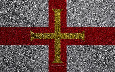 Bandeira de Guernsey, a textura do asfalto, sinalizador no asfalto, Europa, Guernsey, bandeiras de pa&#237;ses europeus