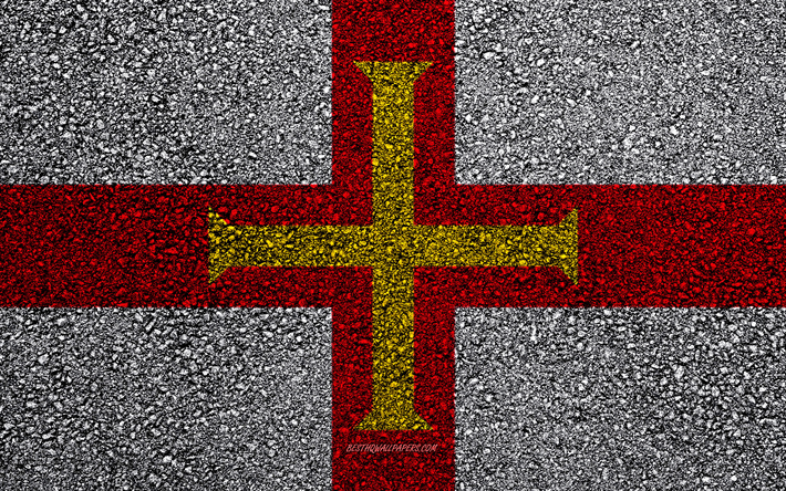 Bandeira de Guernsey, a textura do asfalto, sinalizador no asfalto, Europa, Guernsey, bandeiras de pa&#237;ses europeus