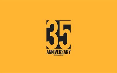 35th Anniversary sign, minimalism style, orange background, creative art, 35 years anniversary, typography, 35th Anniversary