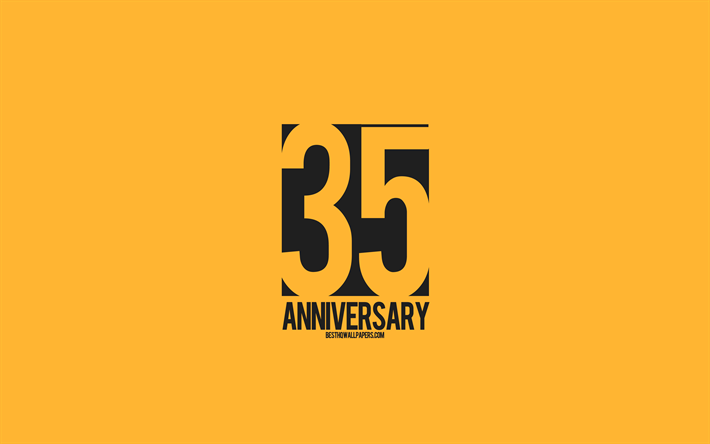 35&#186; Aniversario de signo, el minimalismo estilo, fondo naranja, arte creativo, de 35 a&#241;os de aniversario, la tipograf&#237;a, el 35&#186; Aniversario