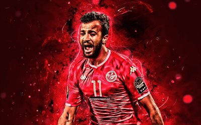 Taha Yassine Khenissi, m&#229;l, Tunisien Landslaget, fotbollsspelare, neon lights, 2019 Africa Cup of Nations, fotboll, abstrakt konst, Tunisisk fotboll