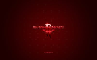 Houston Rockets, American basketball club, NBA, punainen logo, punainen hiilikuitu tausta, koripallo, Houston, Texas, USA, National Basketball Association, Houston Rockets-logo