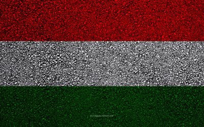 Bandeira da Hungria, a textura do asfalto, sinalizador no asfalto, Hungria bandeira, Europa, Hungria, bandeiras de pa&#237;ses europeus