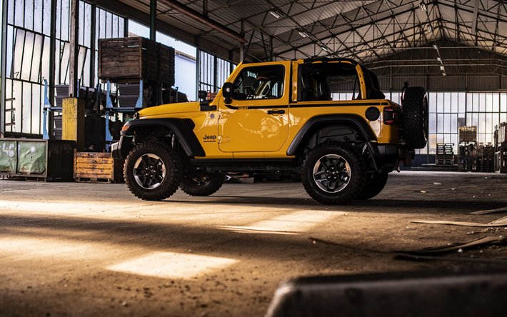 2019, Jeep Wrangler Rubicon, 1941 Edition, side view, exterior, yellow SUV, new yellow Wrangler Rubicon, american cars, Jeep