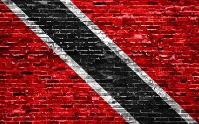 4k, Trinidad and Tobago flag, bricks texture, North America, national symbols, Flag of Trinidad and Tobago, brickwall, North American countries, Trinidad and Tobago