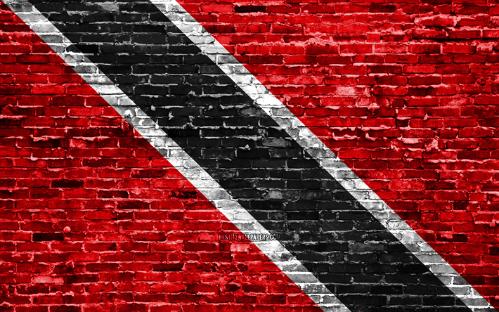 4k, Trinidad e Tobago, bandiera, mattoni texture, Nord America, simboli nazionali, Bandiera di Trinidad e Tobago, brickwall, paesi del Nord america