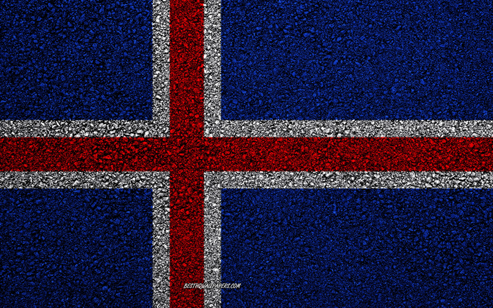 Islannin lippu, asfaltti rakenne, lippu asfaltilla, Euroopassa, Islanti, liput euroopan maiden