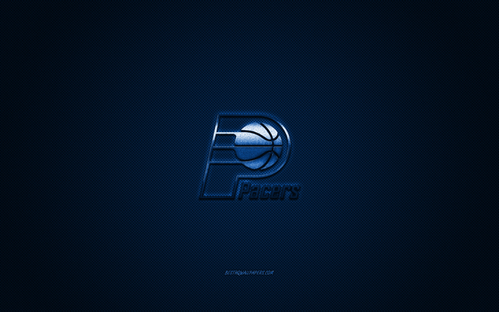 Indiana Pacers, American basketball club, NBA, blue logo, blue carbon fiber background, basketball, Indianapolis, Indiana, USA, National Basketball Association, Indiana Pacers logo