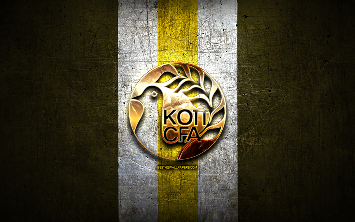 Cyprus National Football Team, golden logo, Europe, UEFA, yellow metal background, Cypriot football team, soccer, CFA logo, football, Cyprus