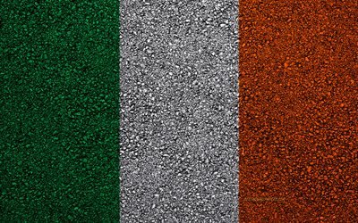 Bandeira da Irlanda, a textura do asfalto, sinalizador no asfalto, Irlanda bandeira, Europa, Irlanda, bandeiras de pa&#237;ses europeus