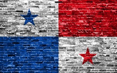 4k, Panama Panama bayrağı, tuğla doku, Kuzey Amerika, ulusal semboller, Bayrak, brickwall, Panama 3D bayrak, Kuzey Amerika &#252;lkeleri, Panama