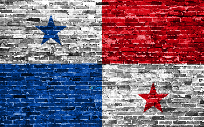 4k, pavillon Panam&#233;en, les briques de la texture, de l&#39;Am&#233;rique du Nord, les symboles nationaux, le Drapeau du Panama, brickwall, Panama 3D drapeau, pays d&#39;Am&#233;rique du Nord, le Panama
