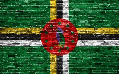 4k, bandiera Dominicana, mattoni texture, Nord America, simboli nazionali, Bandiera della Dominica, brickwall, Dominica 3D bandiera, paesi del Nord america, Dominica