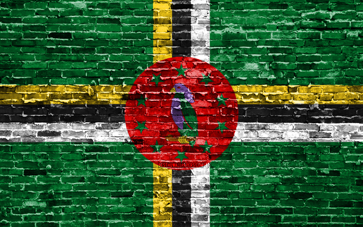 4k, Dominican flag, bricks texture, North America, national symbols, Flag of Dominica, brickwall, Dominica 3D flag, North American countries, Dominica
