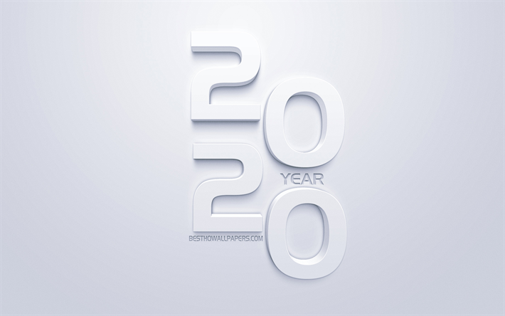 2020 year concept, 3d 2020 art, New Year 2020, white background, 3d letters, 2020 concepts