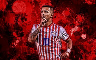 Derlis Gonzalez, red paint splashes, Paraguay National Team, soccer, footballers, Derlis Alberto Gonzalez Galeano, grunge art, 2019 Copa America, Paraguayan football team