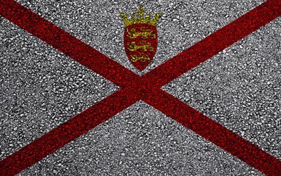 Drapeau de Jersey, l&#39;asphalte, la texture, le drapeau sur l&#39;asphalte, &#224; Jersey, drapeau, Europe, Jersey, les drapeaux des pays europ&#233;ens
