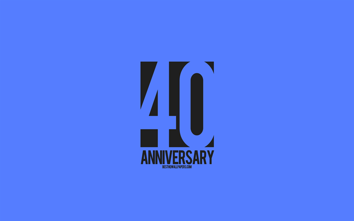 40th Anniversary sign, minimalism style, blue background, creative art, 40 years anniversary, typography, 40th Anniversary