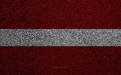 Flaggan i Lettland, asfalt konsistens, flaggan p&#229; asfalt, Lettlands flagga, Europa, Lettland, flaggor f&#246;r europeiska l&#228;nder