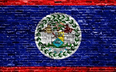 4k, Belize bandiera, mattoni texture, Nord America, simboli nazionali, Bandiera del Belize, brickwall, Belize 3D bandiera, paesi del Nord america, Belize