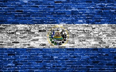 4k, Salvadorin lippu, tiilet rakenne, Pohjois-Amerikassa, kansalliset symbolit, Lipun El Salvador, brickwall, El Salvador 3D flag, Pohjois-Amerikan maissa, El Salvadorin