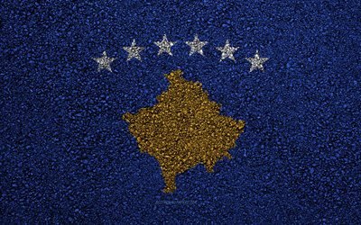 Flaggan i Kosovo, asfalt konsistens, flaggan p&#229; asfalt, Kosovos flagga, Europa, Kosovo, flaggor f&#246;r europeiska l&#228;nder