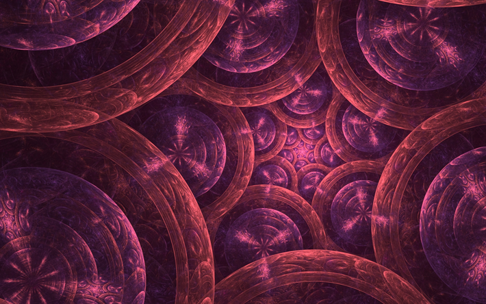 fractals, purple backgrounds, artwork, 3d art, rings, purple circles, creative, fractal art