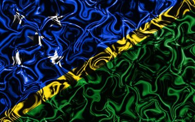 4k, Solomon Adaları Bayrağı, soyut duman, Okyanusya, ulusal semboller, Solomon Adaları Bayrak, 3D sanat, Solomon Adaları 3D bayrak, yaratıcı, Okyanusya &#252;lkeleri, Solomon Adaları