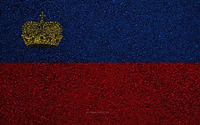Flag of Liechtenstein, asphalt texture, flag on asphalt, Liechtenstein flag, Europe, Liechtenstein, flags of european countries