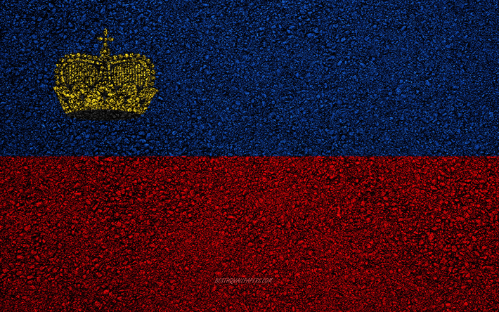 Flag of Liechtenstein, asphalt texture, flag on asphalt, Liechtenstein flag, Europe, Liechtenstein, flags of european countries