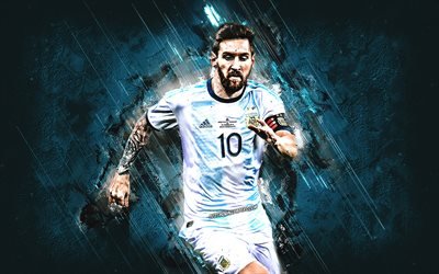 Lionel Messi, Argentina National Football Team, portrait, Argentine football player, creative background, art, football star, Argentina