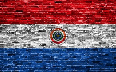 4k, Paraguayn lippu, tiilet rakenne, Etel&#228;-Amerikassa, kansalliset symbolit, Lipun Paraguay, brickwall, Paraguay 3D flag, Etel&#228;-Amerikan maissa, Paraguay