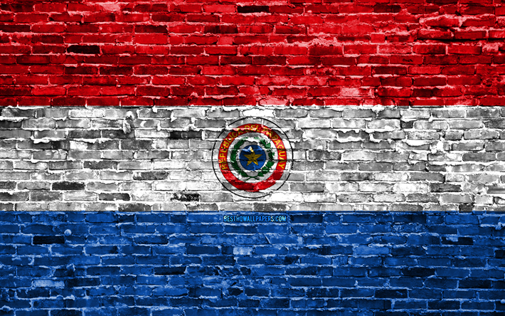4k, Paraguayan flag, bricks texture, South America, national symbols, Flag of Paraguay, brickwall, Paraguay 3D flag, South American countries, Paraguay