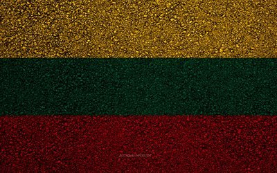 flagge von litauen -, asphalt-textur, die flagge auf asphalt, litauen flagge, europa, litauen, flaggen der europ&#228;ischen l&#228;nder